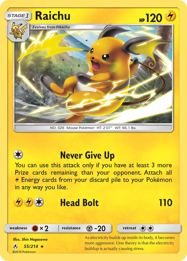 Raichu Rare Pokemon card #55 from Unbroken Bonds