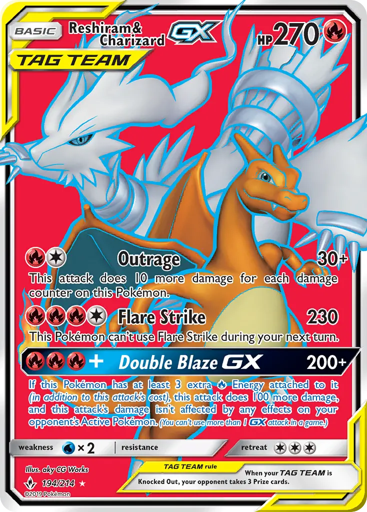 Reshiram & Charizard GX Ultra Rare Pokemon card #194 from Unbroken Bonds
