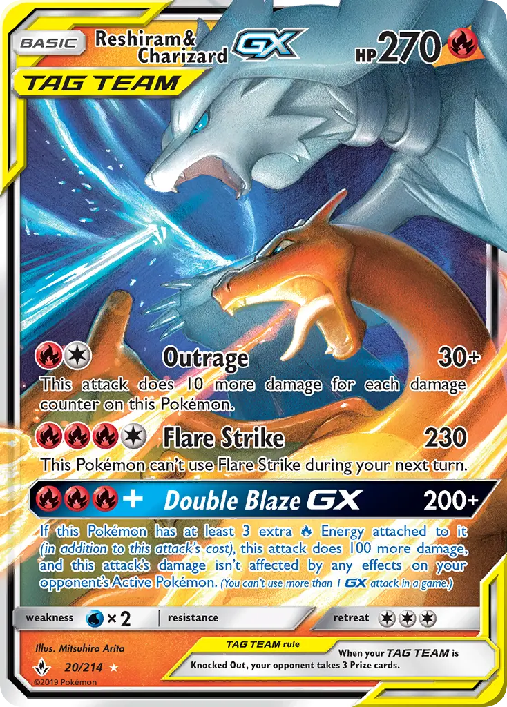 Reshiram & Charizard GX Ultra Rare Pokemon card #20 from Unbroken Bonds