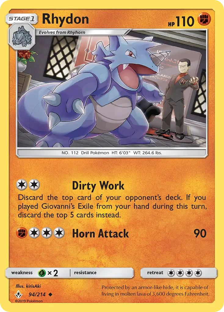Rhydon Uncommon Pokemon card #94 from Unbroken Bonds
