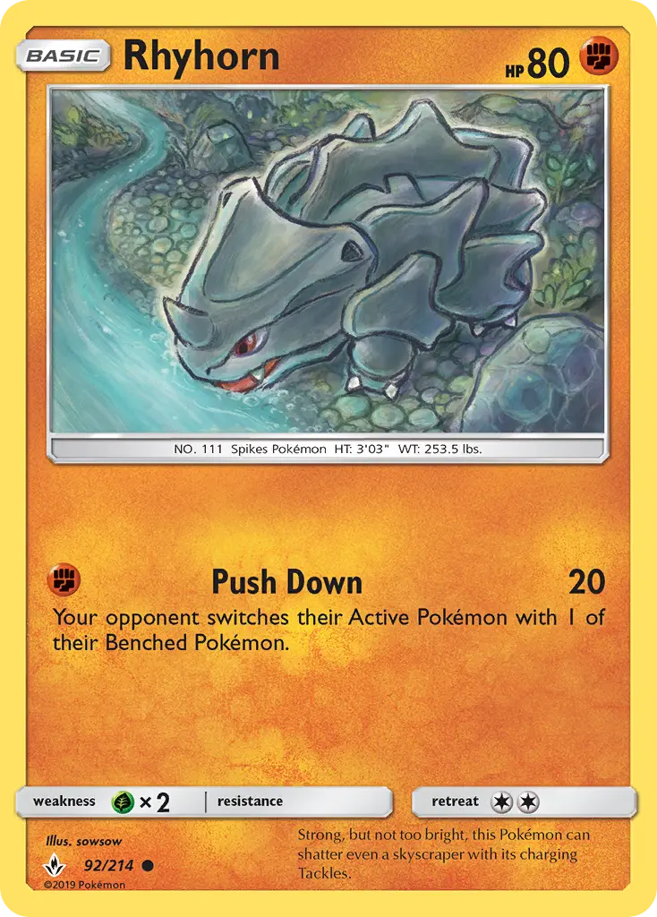 Rhyhorn Common Pokemon card #92 from Unbroken Bonds
