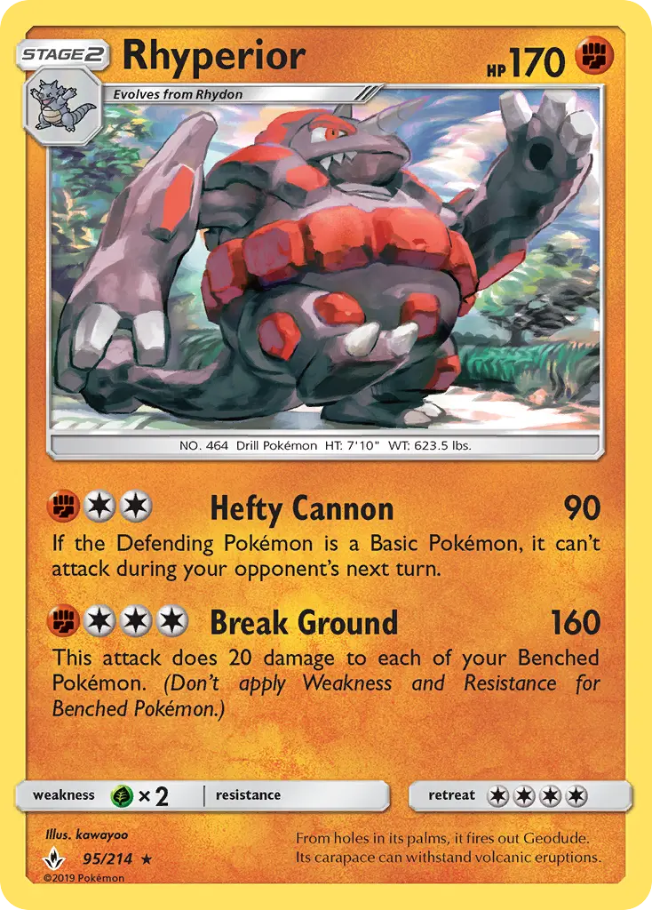 Rhyperior Rare Pokemon card #95 from Unbroken Bonds