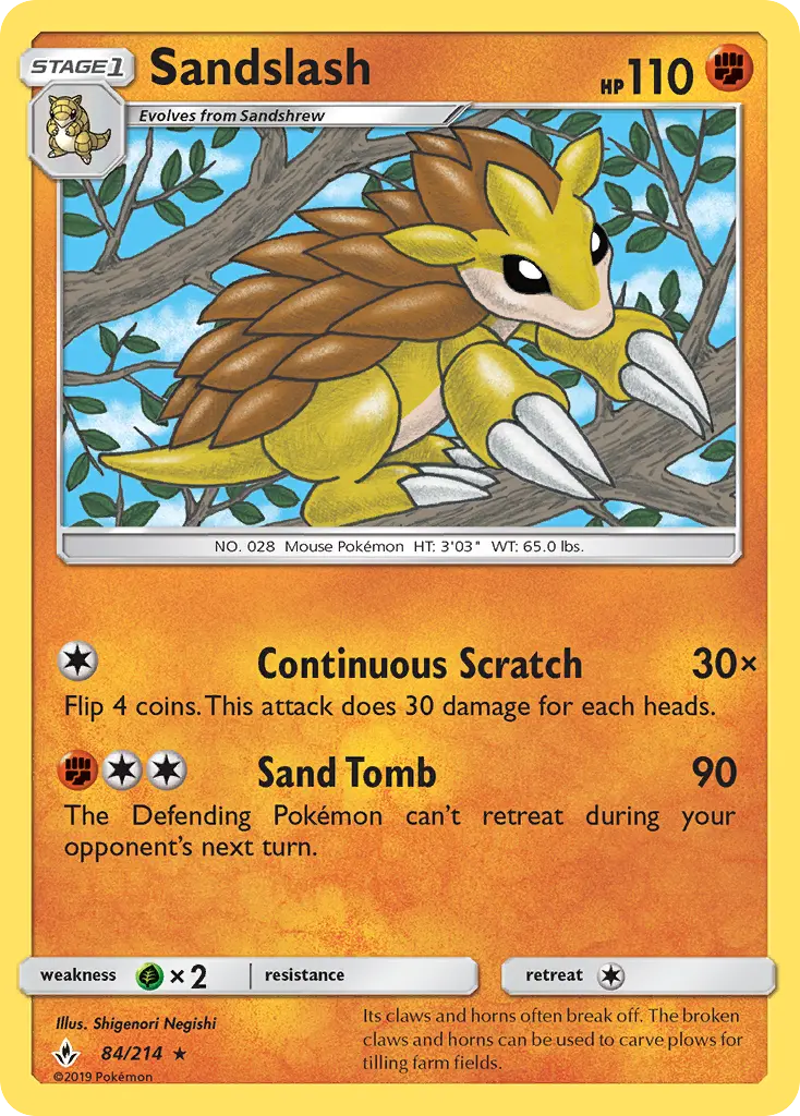 Sandslash Rare Pokemon card #84 from Unbroken Bonds