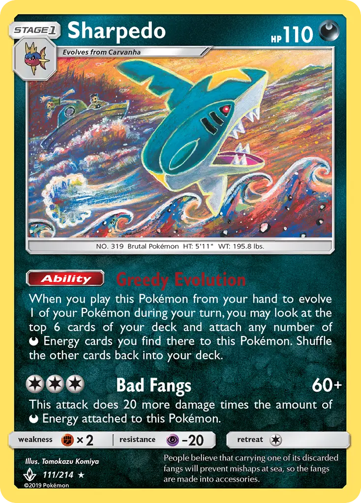 Sharpedo Rare Pokemon card #111 from Unbroken Bonds