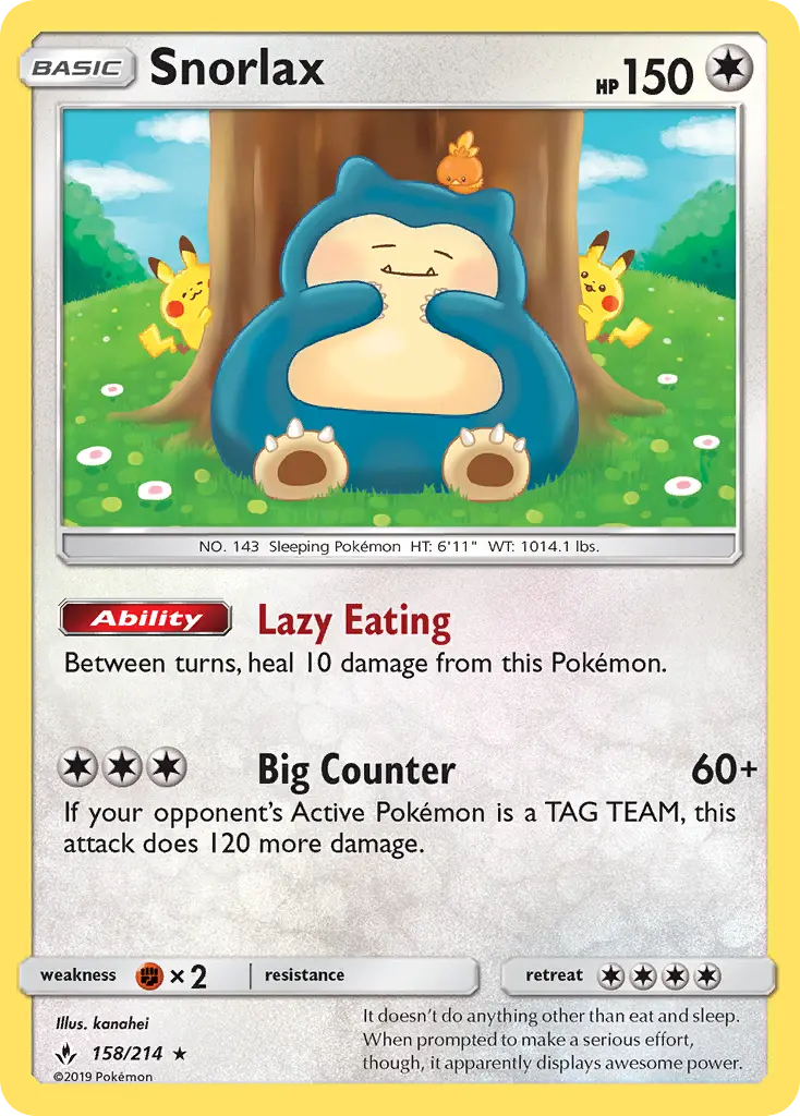 Snorlax Rare Pokemon card #158 from Unbroken Bonds