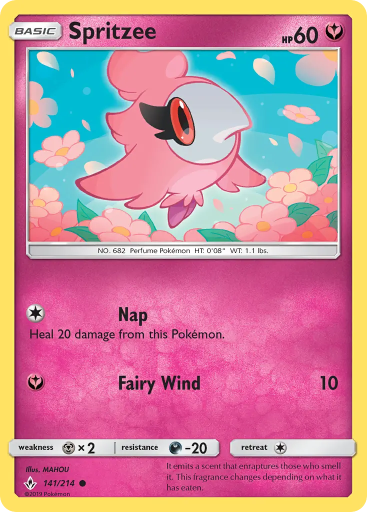 Spritzee Common Pokemon card #141 from Unbroken Bonds