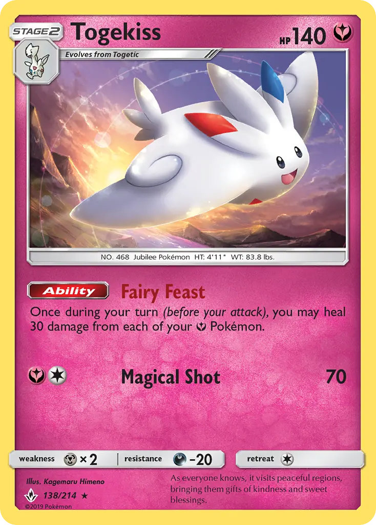 Togekiss Rare Pokemon card #138 from Unbroken Bonds