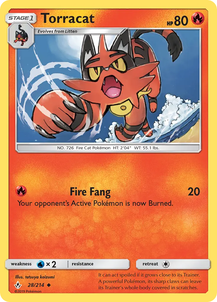 Torracat Uncommon Pokemon card #28 from Unbroken Bonds