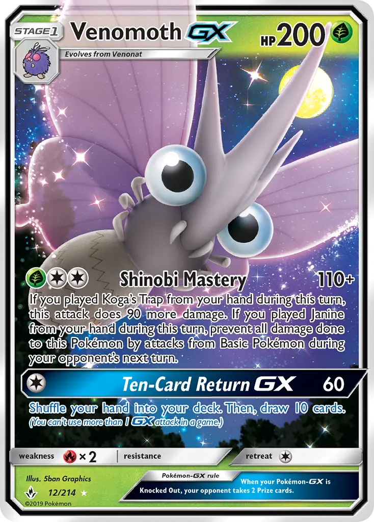 Venomoth GX Ultra Rare Pokemon card #12 from Unbroken Bonds