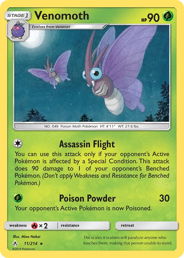 Venomoth Rare Pokemon card #11 from Unbroken Bonds