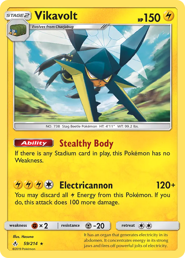 Vikavolt Rare Pokemon card #59 from Unbroken Bonds