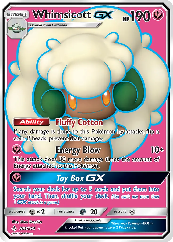 Whimsicott GX Ultra Rare Pokemon card #206 from Unbroken Bonds
