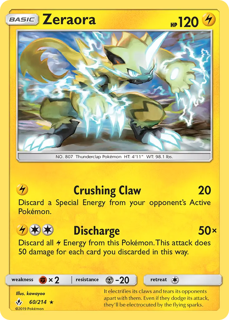 Zeraora Rare Pokemon card #60 from Unbroken Bonds