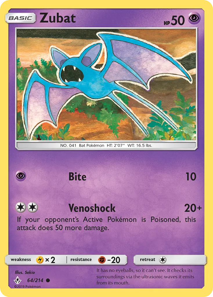 Zubat Common Pokemon card #64 from Unbroken Bonds