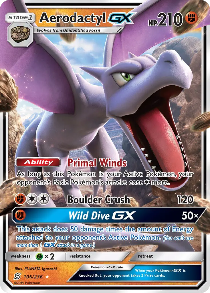 Aerodactyl GX Ultra Rare Pokemon card #106 from Unified Minds