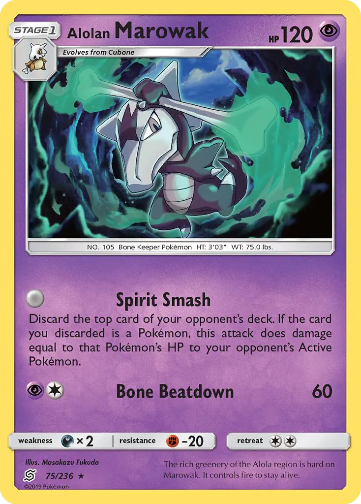 Alolan Marowak Rare Pokemon card #75 from Unified Minds
