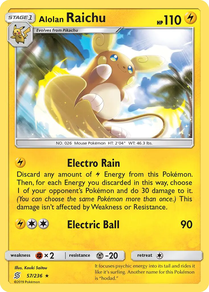 Alolan Raichu Rare Pokemon card #57 from Unified Minds