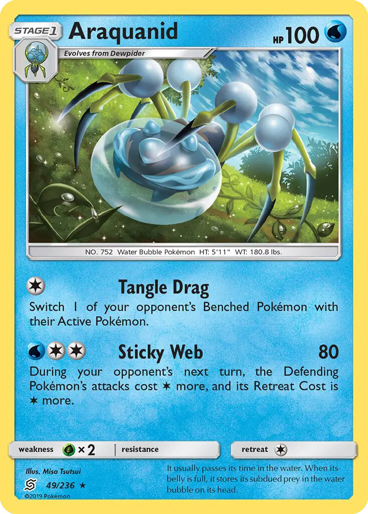 Araquanid Rare Pokemon card #49 from Unified Minds