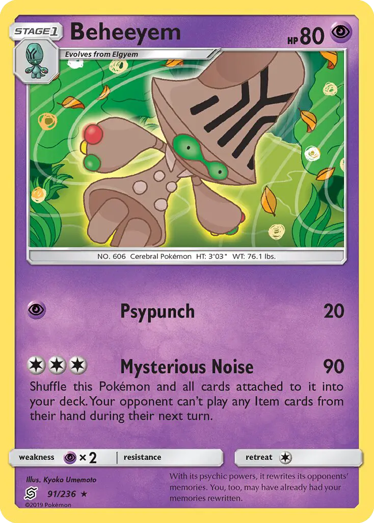 Beheeyem Rare Pokemon card #91 from Unified Minds