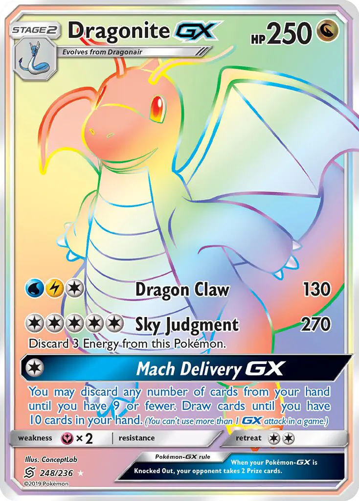 Dragonite GX Secret Rare Pokemon card #248 from Unified Minds
