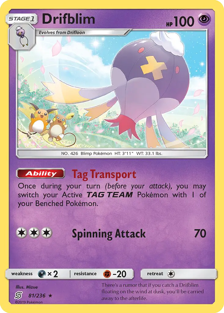 Drifblim Rare Pokemon card #81 from Unified Minds