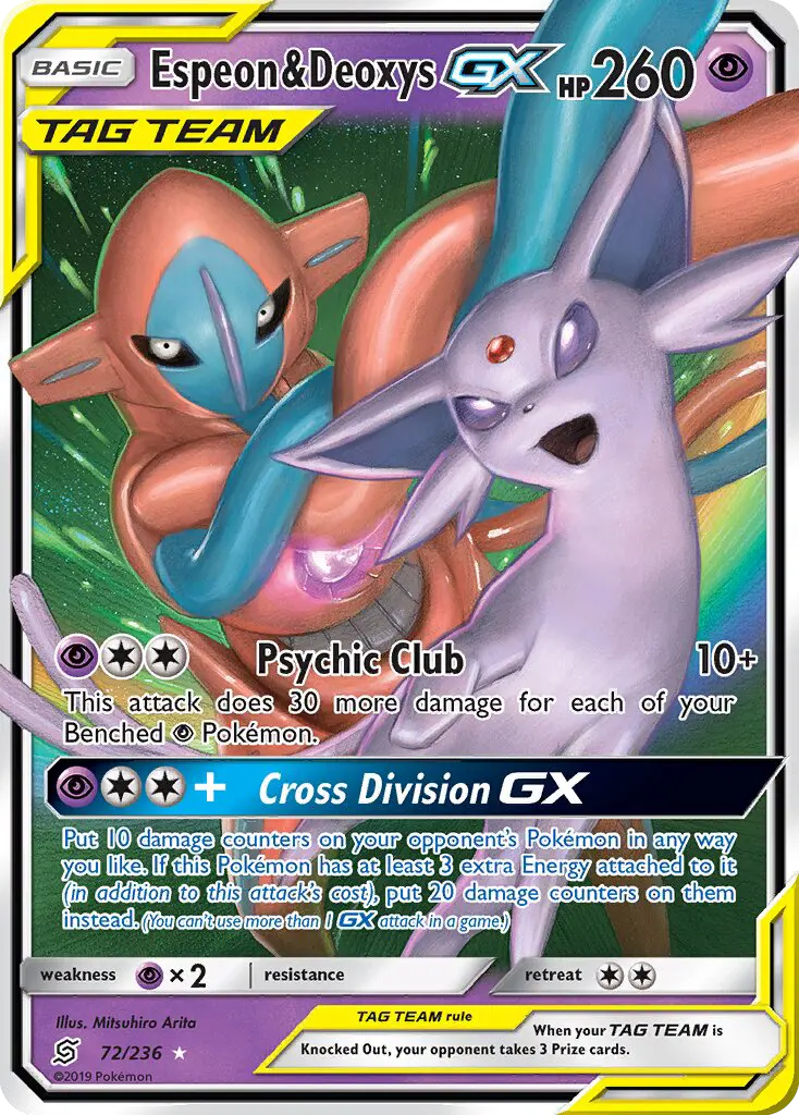 Espeon & Deoxys GX Ultra Rare Pokemon card #72 from Unified Minds