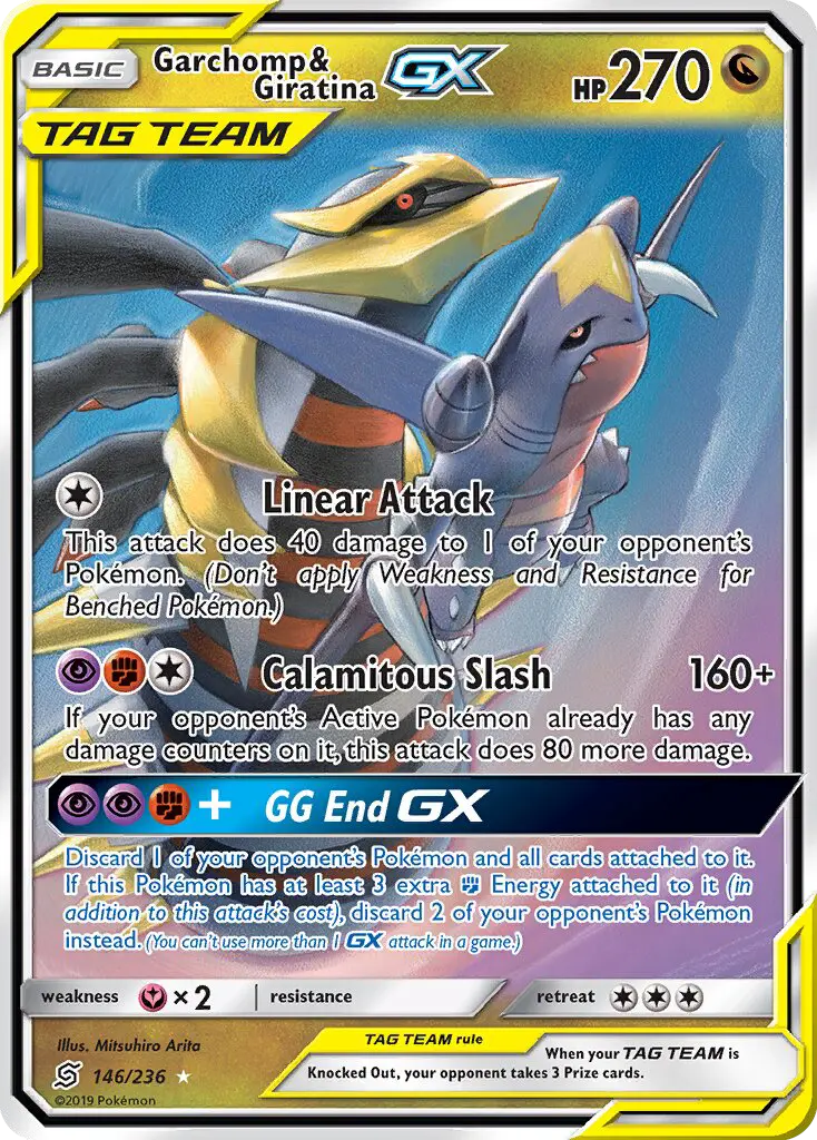Garchomp & Giratina GX Ultra Rare Pokemon card #146 from Unified Minds