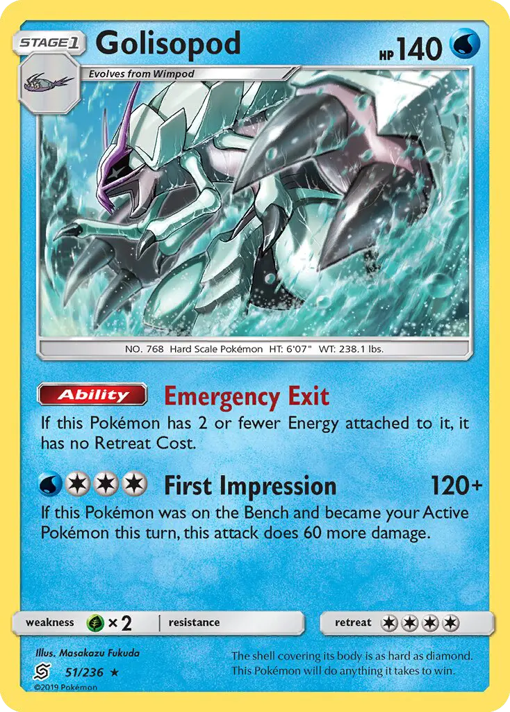 Golisopod Rare Pokemon card #51 from Unified Minds