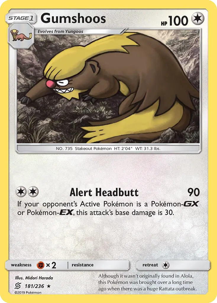 Gumshoos Rare Pokemon card #181 from Unified Minds