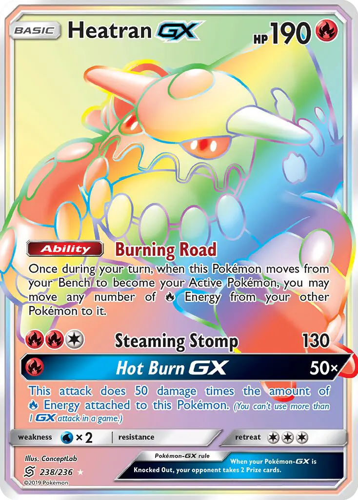 Heatran GX Secret Rare Pokemon card #238 from Unified Minds