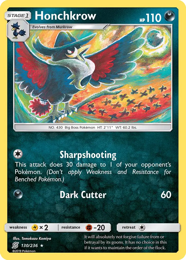 Honchkrow Rare Pokemon card #130 from Unified Minds