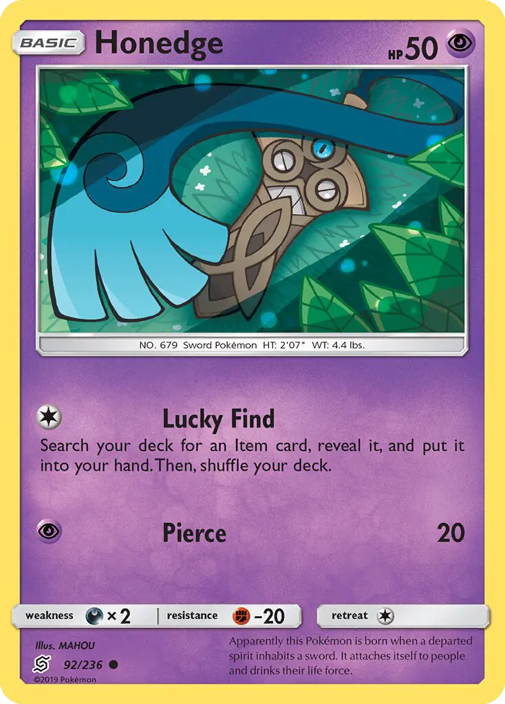 Honedge Common Pokemon card #92 from Unified Minds