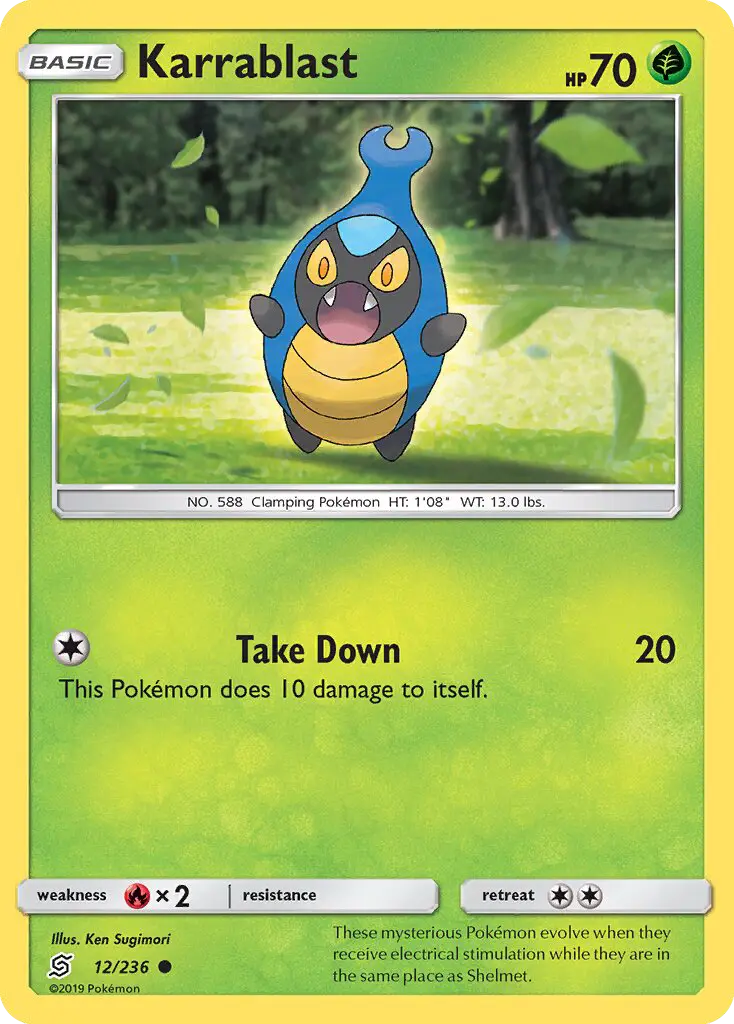 Karrablast Common Pokemon card #12 from Unified Minds