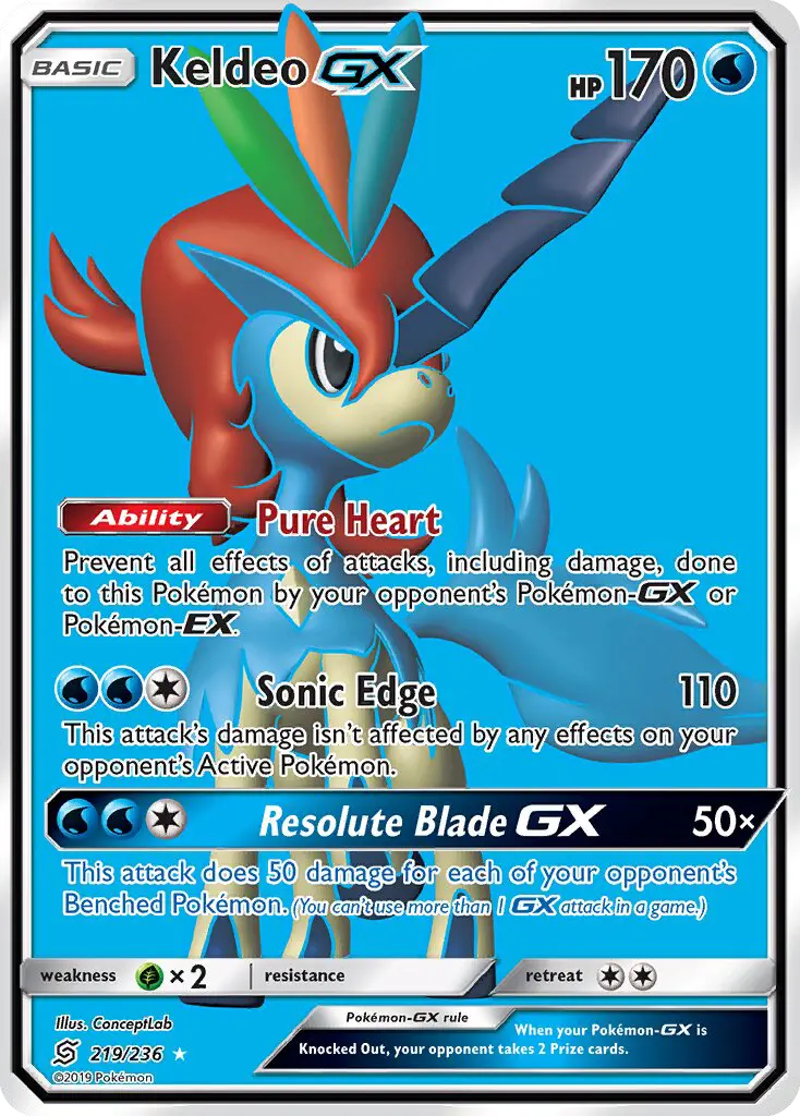 Keldeo GX Ultra Rare Pokemon card #219 from Unified Minds