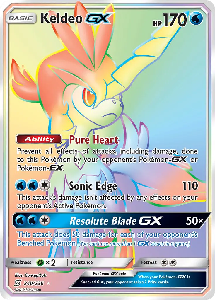 Keldeo GX Secret Rare Pokemon card #240 from Unified Minds