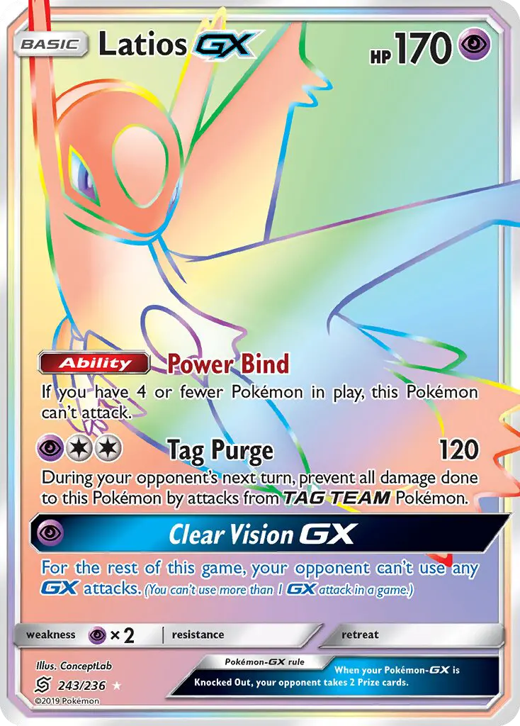 Latios GX Secret Rare Pokemon card #243 from Unified Minds