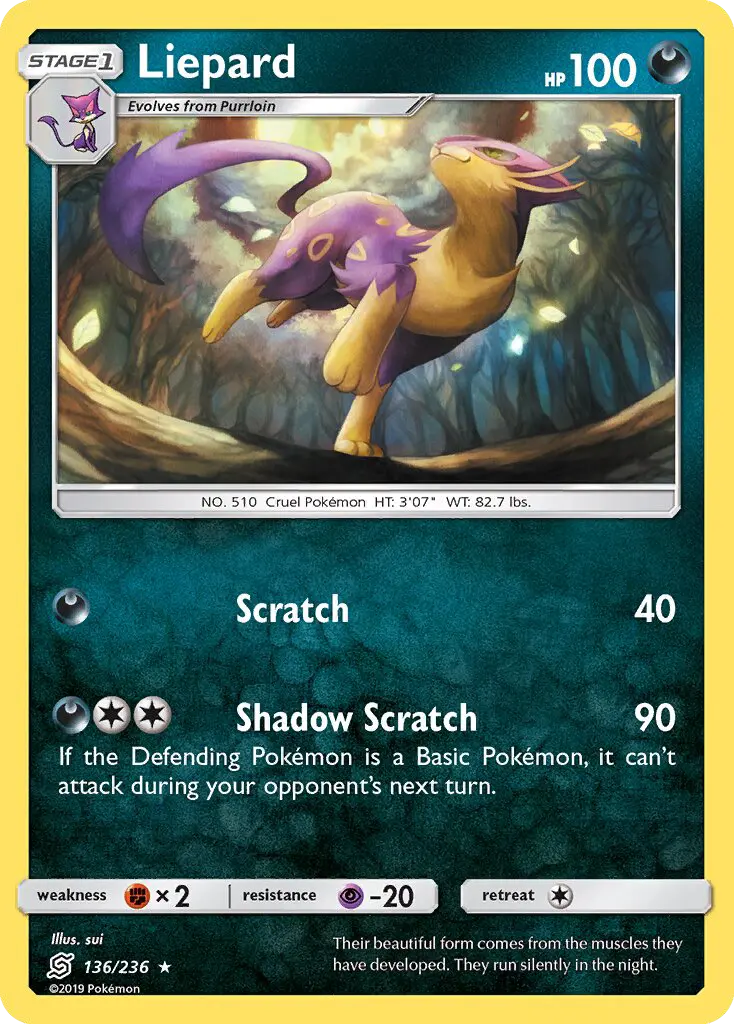 Liepard Rare Pokemon card #136 from Unified Minds