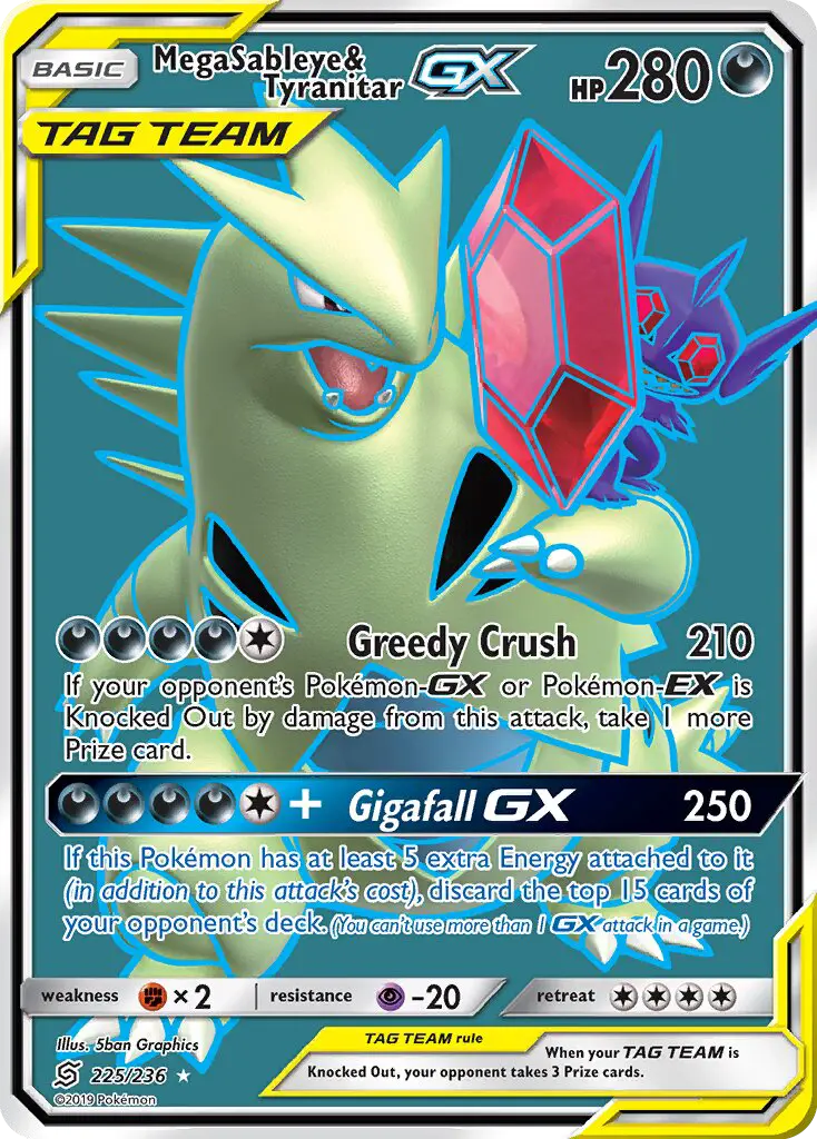 Mega Sableye & Tyranitar GX Ultra Rare Pokemon card #225 from Unified Minds