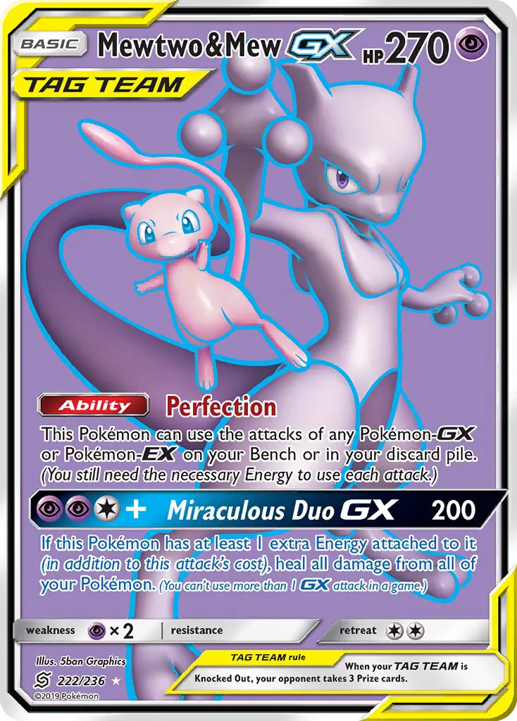 Mewtwo & Mew GX Ultra Rare Pokemon card #222 from Unified Minds