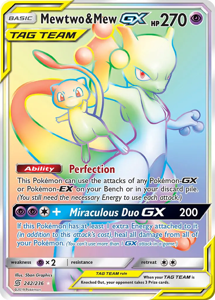 Mewtwo & Mew GX Secret Rare Pokemon card #242 from Unified Minds