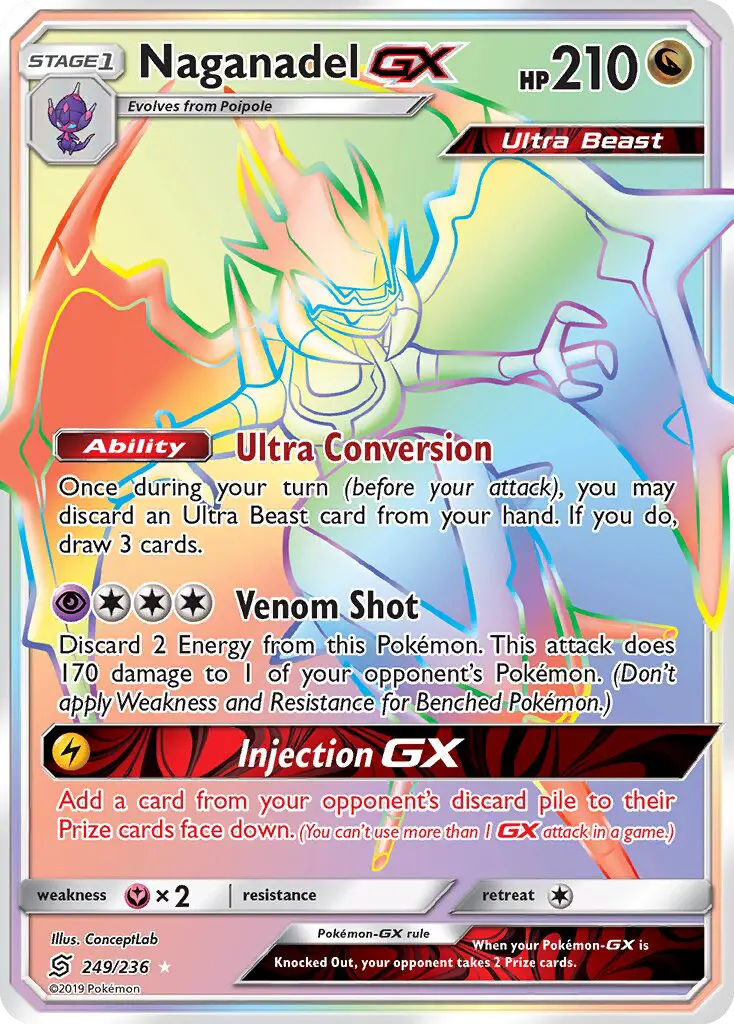 Naganadel GX Secret Rare Pokemon card #249 from Unified Minds