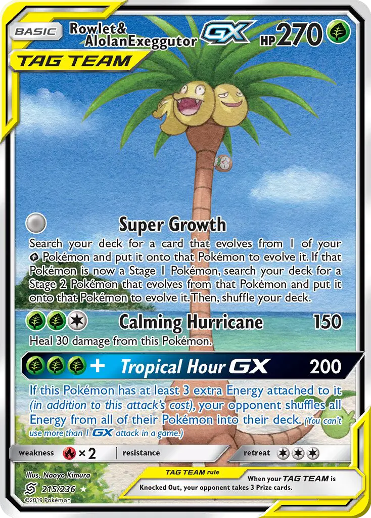 Rowlet & Alolan Exeggutor GX Ultra Rare Pokemon card #215 from Unified Minds