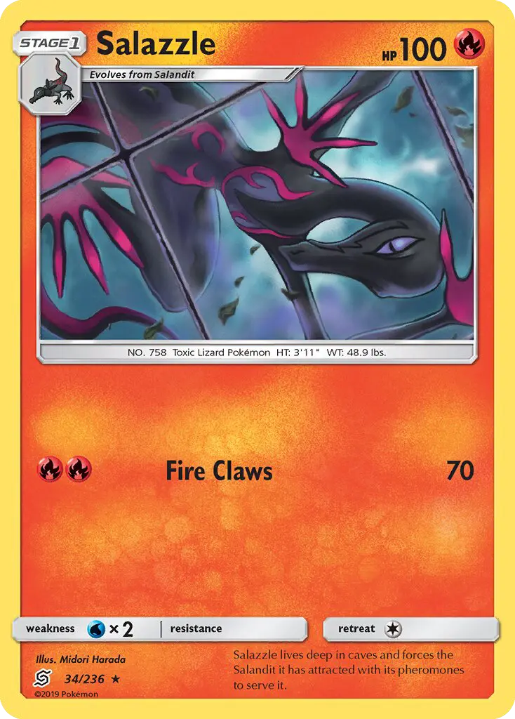Salazzle Rare Pokemon card #34 from Unified Minds