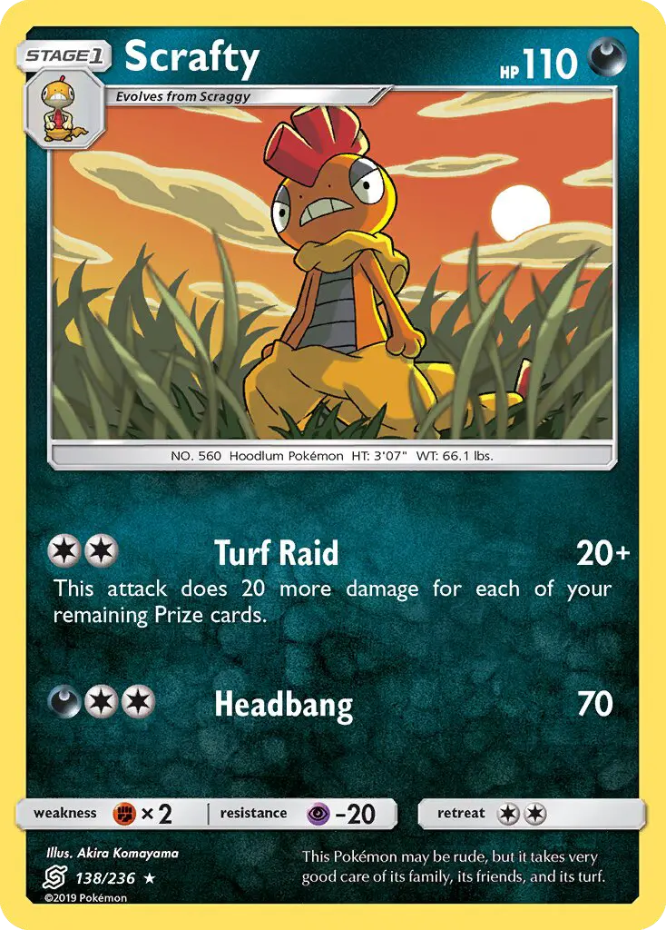 Scrafty Rare Pokemon card #138 from Unified Minds