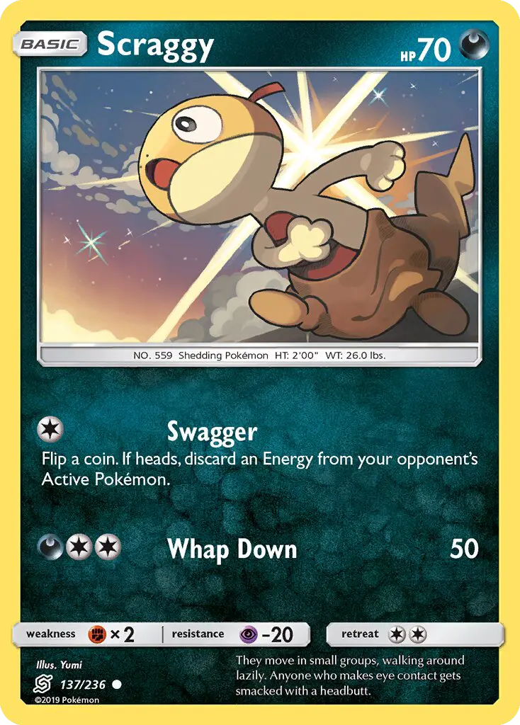 Scraggy Common Pokemon card #137 from Unified Minds