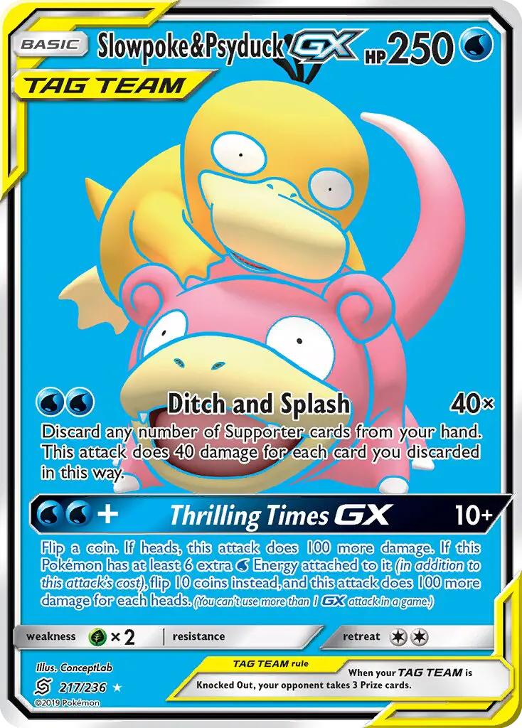 Slowpoke & Psyduck GX Ultra Rare Pokemon card #217 from Unified Minds