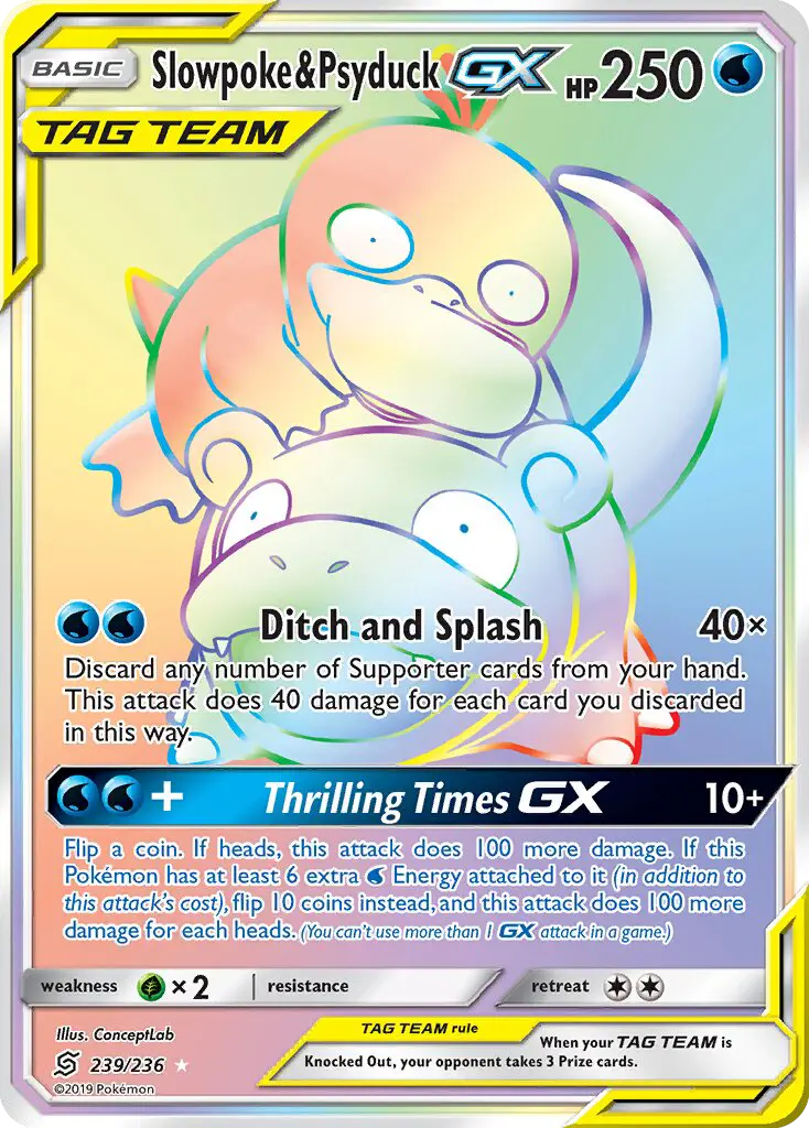 Slowpoke & Psyduck GX Secret Rare Pokemon card #239 from Unified Minds