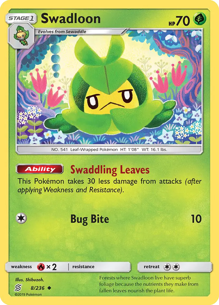 Swadloon Uncommon Pokemon card #8 from Unified Minds