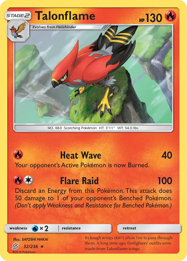 Talonflame Rare Pokemon card #32 from Unified Minds