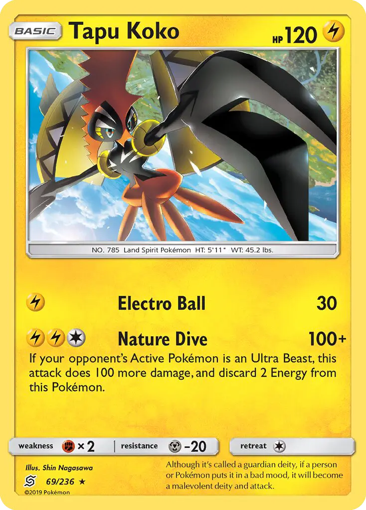Tapu Koko Rare Pokemon card #69 from Unified Minds